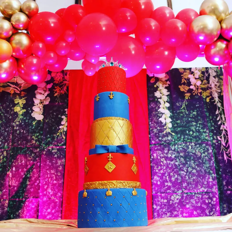Colorful multi-tier celebration cake